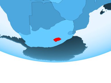 Lesotho şeffaf okyanuslar ile mavi küre kırmızı vurgulanır Illustration. 3D çizim.