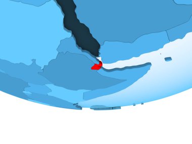 Şeffaf okyanuslar ile mavi küre kırmızı vurgulanır Cibuti Illustration. 3D çizim.