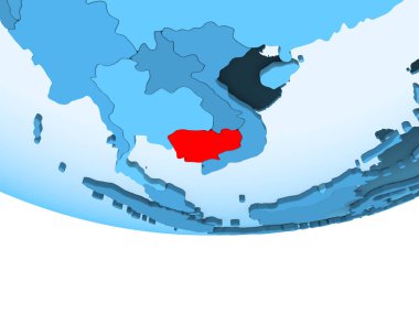 Resimde saydam okyanuslar ile mavi küre kırmızı vurgulanır Kamboçya. 3D çizim.