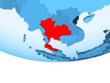 Tayland kırmızı şeffaf okyanuslar ile mavi küre üzerinde vurgulanan Illustration. 3D çizim.