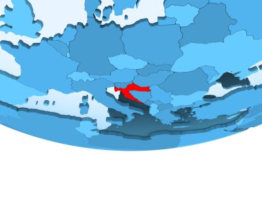 Şeffaf okyanuslar ile mavi küre kırmızı vurgulanır Hırvatistan Illustration. 3D çizim.