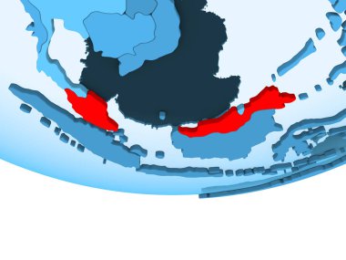Şeffaf okyanuslar ile mavi küre kırmızı vurgulanır Malezya Illustration. 3D çizim.