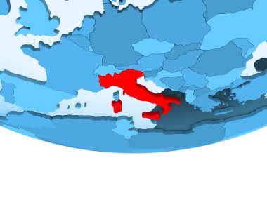 Şeffaf okyanuslar ile mavi küre kırmızı vurgulanır İtalya Illustration. 3D çizim.