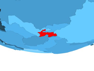 Şeffaf okyanuslar ile mavi küre kırmızı vurgulanır Tacikistan Illustration. 3D çizim.