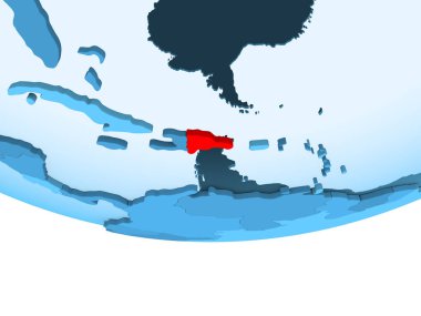 Resimde saydam okyanuslar ile mavi küre kırmızı vurgulanır Dominik Cumhuriyeti. 3D çizim.