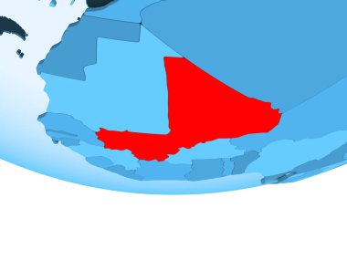 Şeffaf okyanuslar ile mavi küre kırmızı vurgulanır Mali Illustration. 3D çizim.