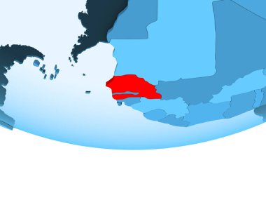 Şeffaf okyanuslar ile mavi küre kırmızı vurgulanır Senegal Illustration. 3D çizim.