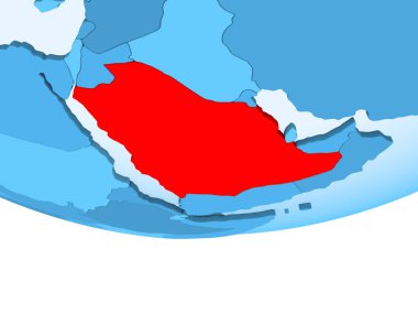 İllüstrasyon, Suudi Arabistan şeffaf okyanuslar ile mavi küre kırmızı vurgulanır. 3D çizim.