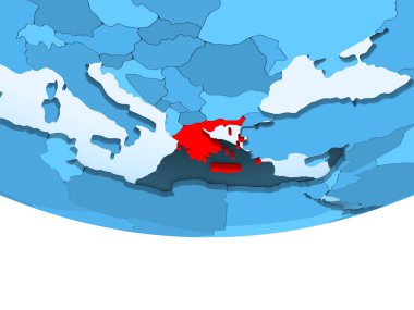 Şeffaf okyanuslar ile mavi küre kırmızı vurgulanır Yunanistan Illustration. 3D çizim.