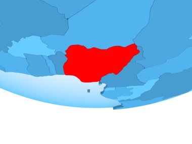 Resimde saydam okyanuslar ile mavi küre kırmızı vurgulanır Nijerya. 3D çizim.