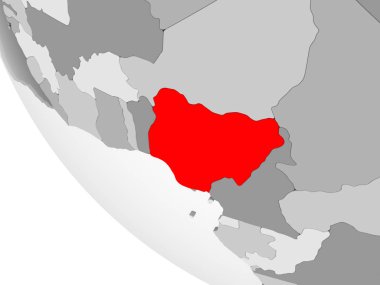 Nijerya kırmızı görünür ülke sınırları ve şeffaf okyanuslar ile basit gri siyasi dünya üzerinde. 3D çizim.