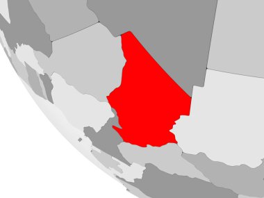 Chad kırmızı görünür ülke sınırları ve şeffaf okyanuslar ile basit gri siyasi dünya üzerinde. 3D çizim.