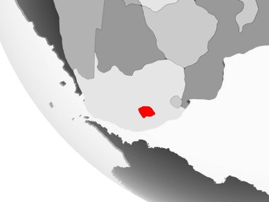 Lesotho kırmızı görünür ülke sınırları ve şeffaf okyanuslar ile basit gri siyasi dünya üzerinde. 3D çizim.