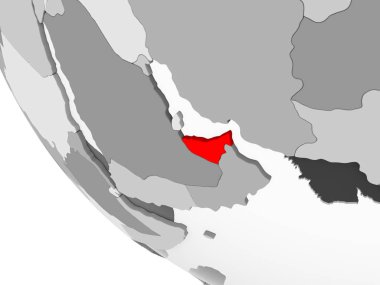 Birleşik Arap Emirlikleri kırmızı görünür ülke sınırları ve şeffaf okyanuslar ile basit gri siyasi dünya üzerinde. 3D çizim.