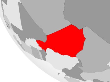 Nijer kırmızı görünür ülke sınırları ve şeffaf okyanuslar ile basit gri siyasi dünya üzerinde. 3D çizim.