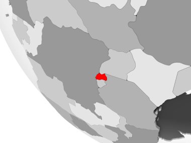 Ruanda kırmızı görünür ülke sınırları ve şeffaf okyanuslar ile basit gri siyasi dünya üzerinde. 3D çizim.