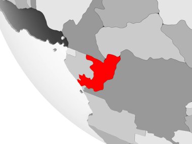Kongo kırmızı görünür ülke sınırları ve şeffaf okyanuslar ile basit gri siyasi dünya üzerinde. 3D çizim.