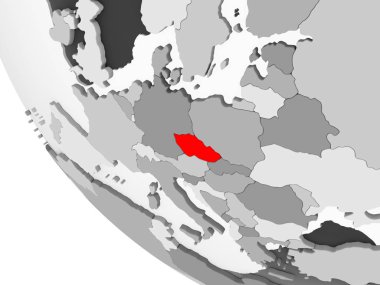 Çek Cumhuriyeti kırmızı görünür ülke sınırları ve şeffaf okyanuslar ile basit gri siyasi dünya üzerinde. 3D çizim.
