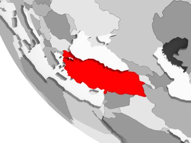 Türkiye'de kırmızı görünür ülke sınırları ve şeffaf okyanuslar ile basit gri siyasi dünya üzerinde. 3D çizim.