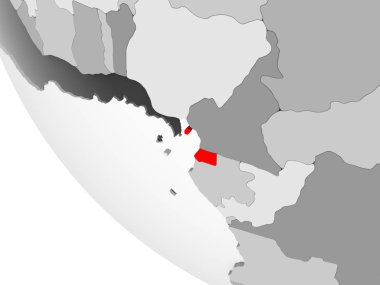 Ekvator Ginesi kırmızı görünür ülke sınırları ve şeffaf okyanuslar ile basit gri siyasi dünya üzerinde. 3D çizim.