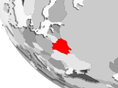Beyaz Rusya kırmızı görünür ülke sınırları ve şeffaf okyanuslar ile basit gri siyasi dünya üzerinde. 3D çizim.