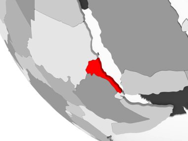 Eritre kırmızı görünür ülke sınırları ve şeffaf okyanuslar ile basit gri siyasi dünya üzerinde. 3D çizim.