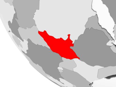 Güney Sudan kırmızı görünür ülke sınırları ve şeffaf okyanuslar ile basit gri siyasi dünya üzerinde. 3D çizim.