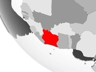 Fildişi Sahili kırmızı görünür ülke sınırları ve şeffaf okyanuslar ile basit gri siyasi dünya üzerinde. 3D çizim.