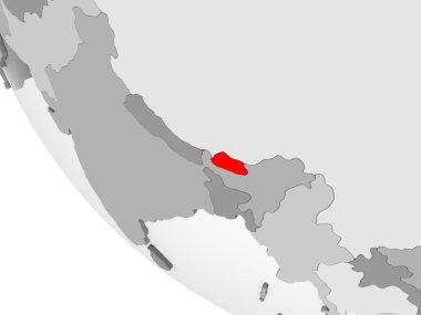 Bhutan kırmızı görünür ülke sınırları ve şeffaf okyanuslar ile basit gri siyasi dünya üzerinde. 3D çizim.