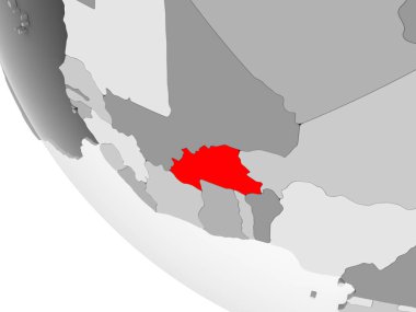 Burkina Faso kırmızı görünür ülke sınırları ve şeffaf okyanuslar ile basit gri siyasi dünya üzerinde. 3D çizim.
