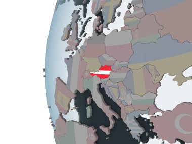 Avusturya katıştırılmış bayrak ile siyasi dünya üzerinde. 3D çizim.