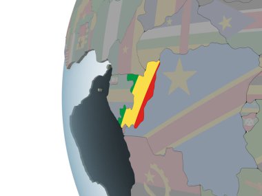 Kongo katıştırılmış bayrak ile siyasi dünya üzerinde. 3D çizim.
