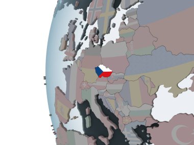Çek Cumhuriyeti katıştırılmış bayrak ile siyasi dünya üzerinde. 3D çizim.