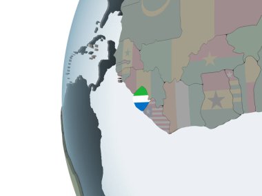 Sierra Leone katıştırılmış bayrak ile siyasi dünya üzerinde. 3D çizim.