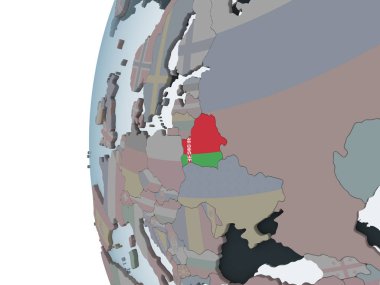 Beyaz Rusya katıştırılmış bayrak ile siyasi dünya üzerinde. 3D çizim.