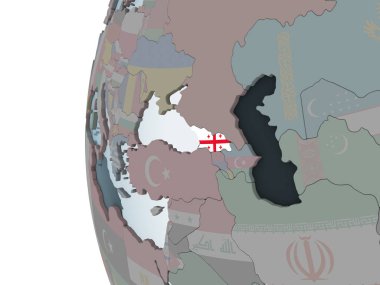 Georgia katıştırılmış bayrak ile siyasi dünya üzerinde. 3D çizim.