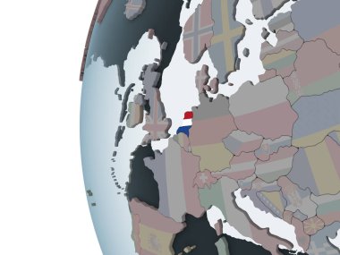Hollanda katıştırılmış bayrak ile siyasi dünya üzerinde. 3D çizim.