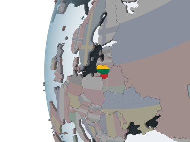 Litvanya katıştırılmış bayrak ile siyasi dünya üzerinde. 3D çizim.
