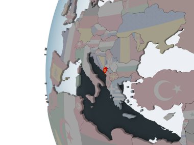 Karadağ katıştırılmış bayrak ile siyasi dünya üzerinde. 3D çizim.