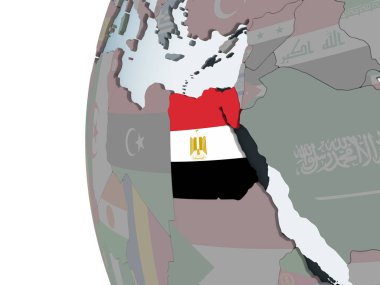 Mısır katıştırılmış bayrak ile siyasi dünya üzerinde. 3D çizim.