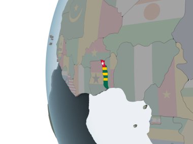 Togo katıştırılmış bayrak ile siyasi dünya üzerinde. 3D çizim.