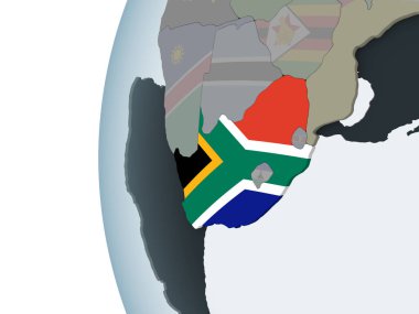 Güney Afrika katıştırılmış bayrak ile siyasi dünya üzerinde. 3D çizim.