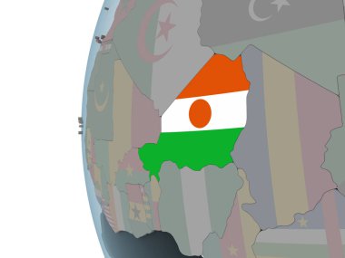 Nijer katıştırılmış bayrak ile siyasi dünya üzerinde. 3D çizim.