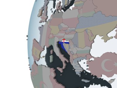 Hırvatistan katıştırılmış bayrak ile siyasi dünya üzerinde. 3D çizim.