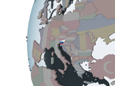 Slovenya katıştırılmış bayrak ile siyasi dünya üzerinde. 3D çizim.
