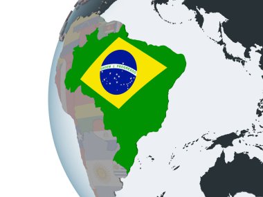 Brezilya katıştırılmış bayrak ile siyasi dünya üzerinde. 3D çizim.
