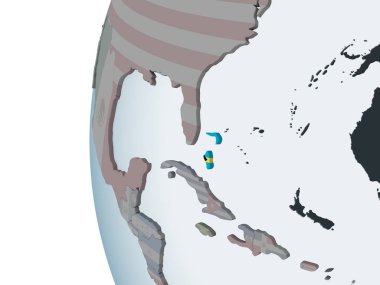 Bahamalar katıştırılmış bayrak ile siyasi dünya üzerinde. 3D çizim.