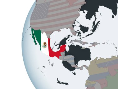 Grönland katıştırılmış bayrak ile siyasi dünya üzerinde. 3D çizim.