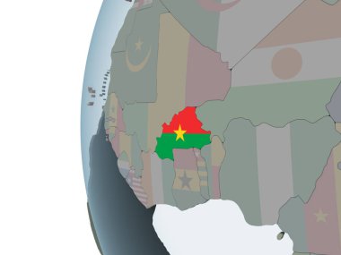 Burkina Faso katıştırılmış bayrak ile siyasi dünya üzerinde. 3D çizim.