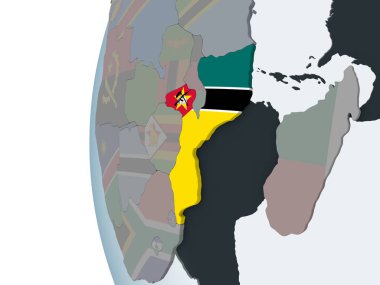 Mozambik katıştırılmış bayrak ile siyasi dünya üzerinde. 3D çizim.